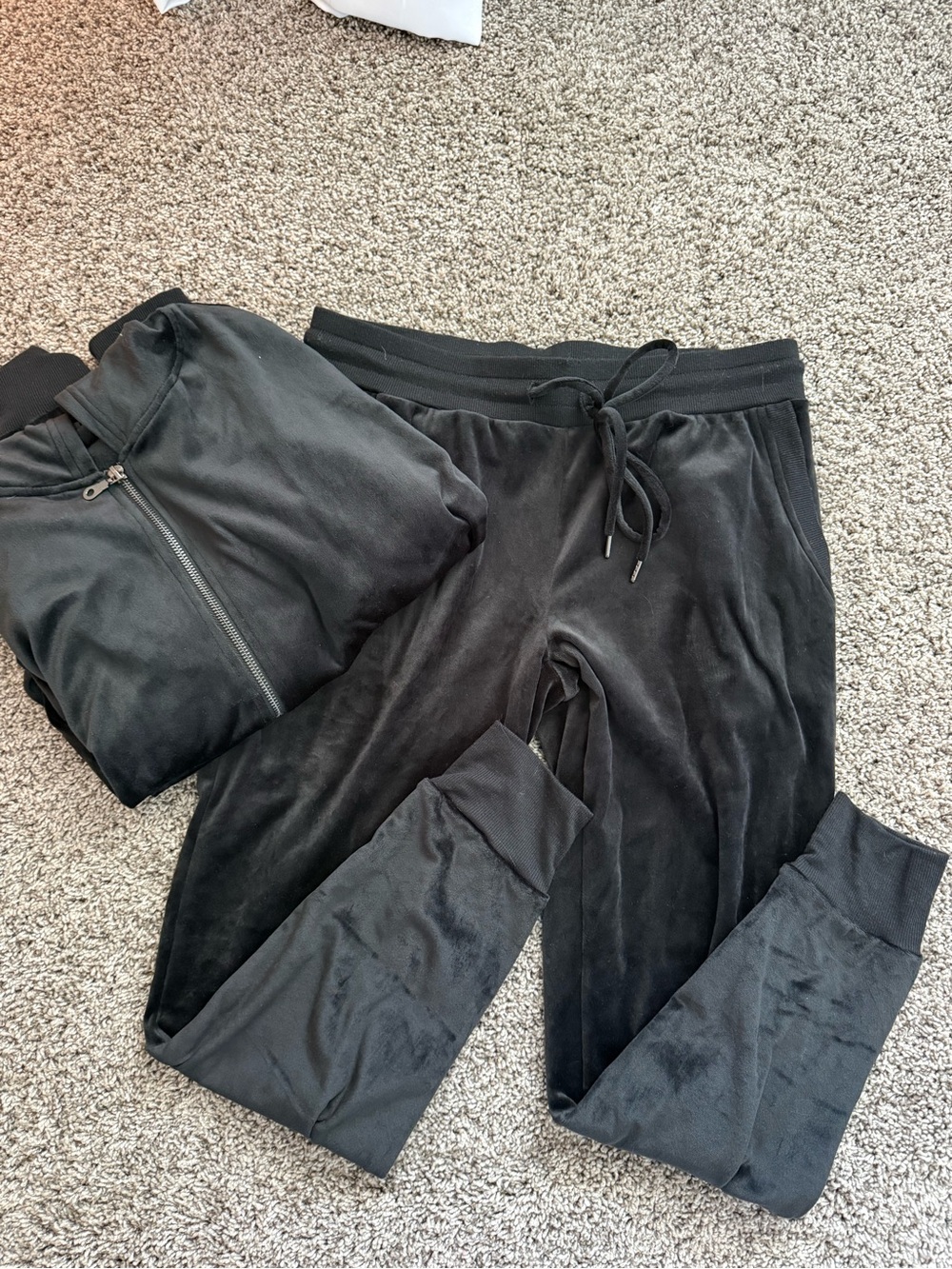 Felina Black Velour Jogger Set with Drawstring Waist